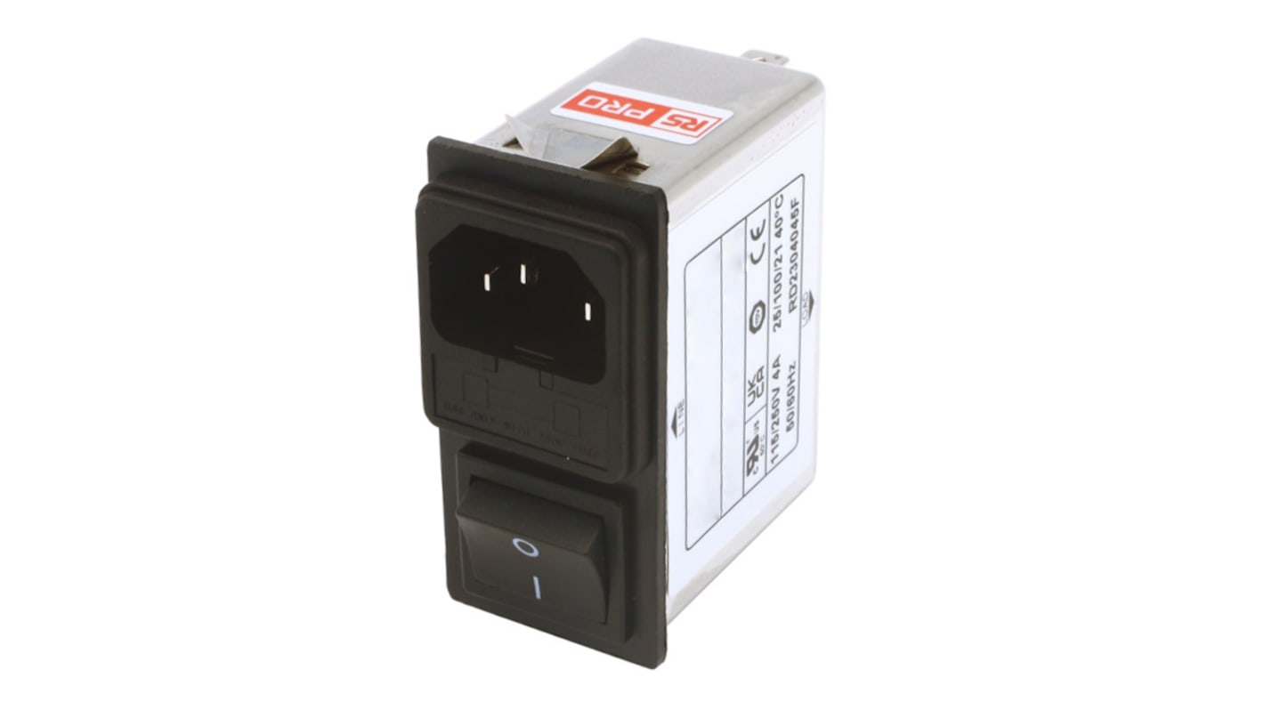 RS PRO 4A, 250 V ac Socket Snap-In IEC Filter 2 Pole, Faston 1 Fuse