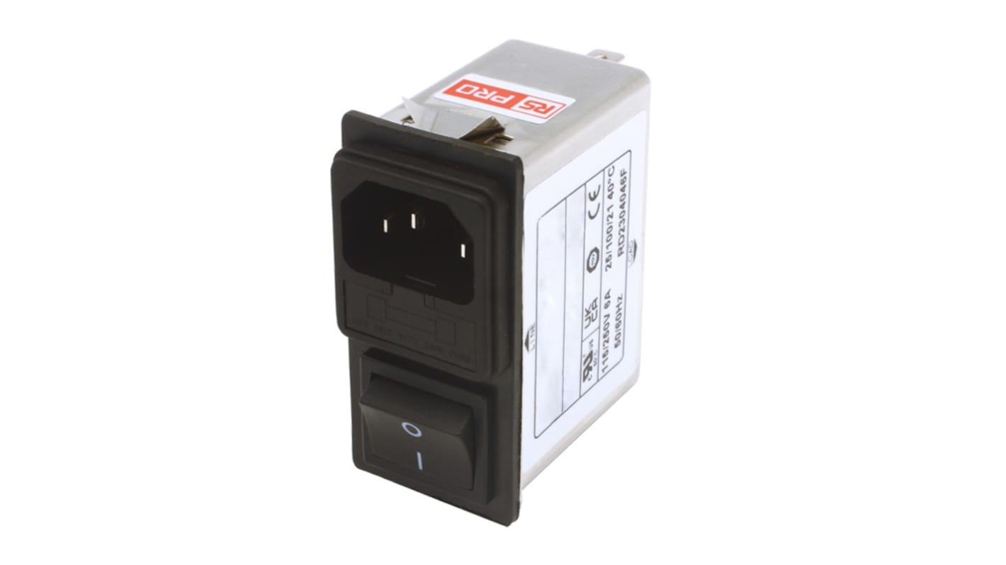 RS PRO 6A, 250 V ac Socket Snap-In IEC Filter 2 Pole, Faston 1 Fuse