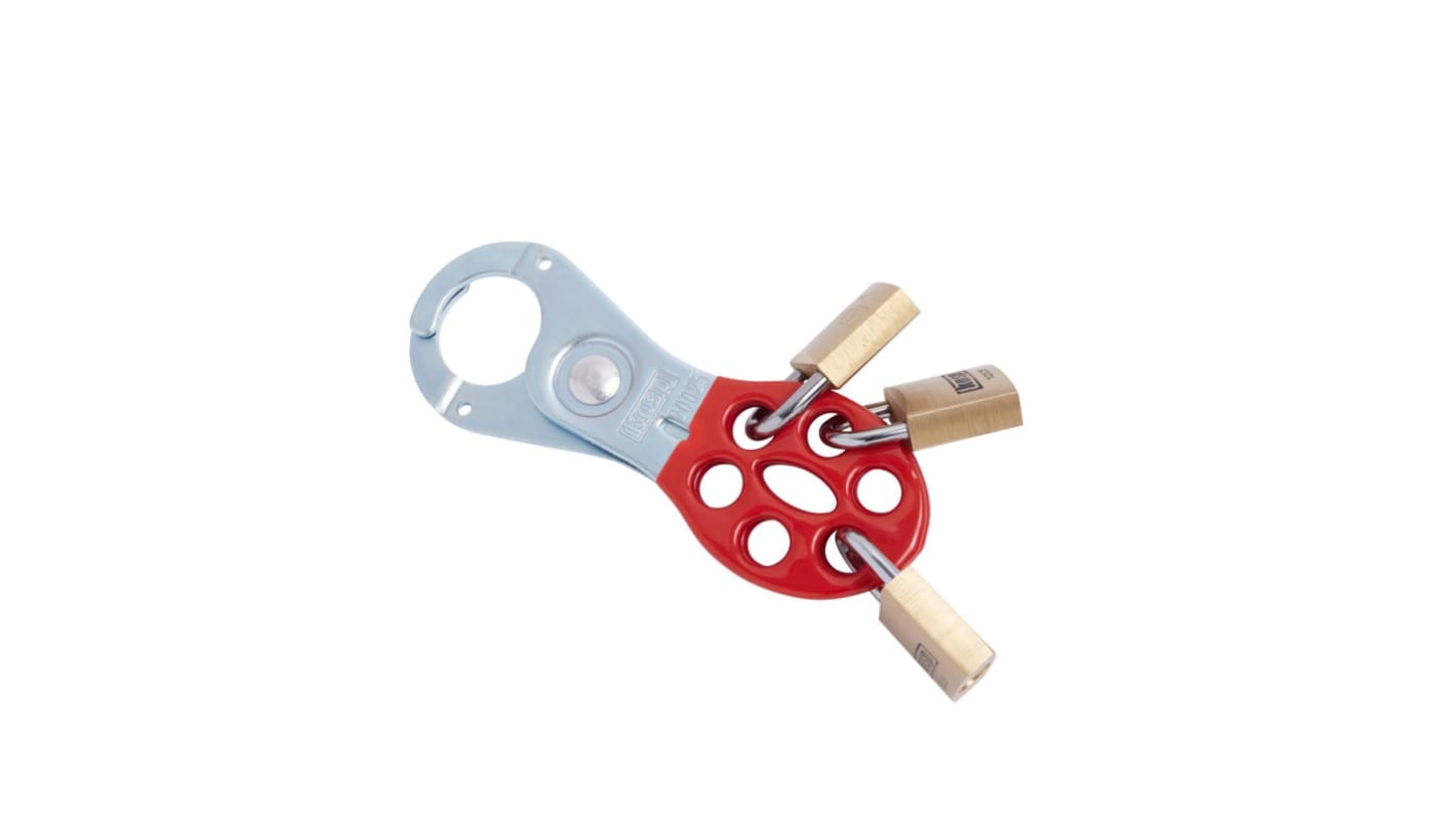 Kasp Red, Silver 1-Lock Steel Hasp Lockout, 25mm Shackle