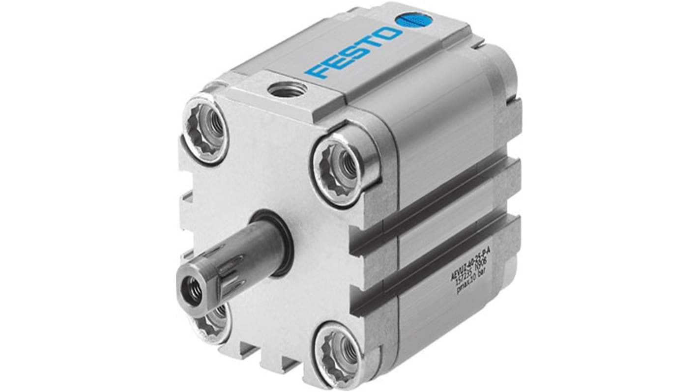 Festo Pneumatic Compact Cylinder - AEVUZ-100-15, 100mm Bore, 15mm Stroke, AEVUZ Series, Single Acting