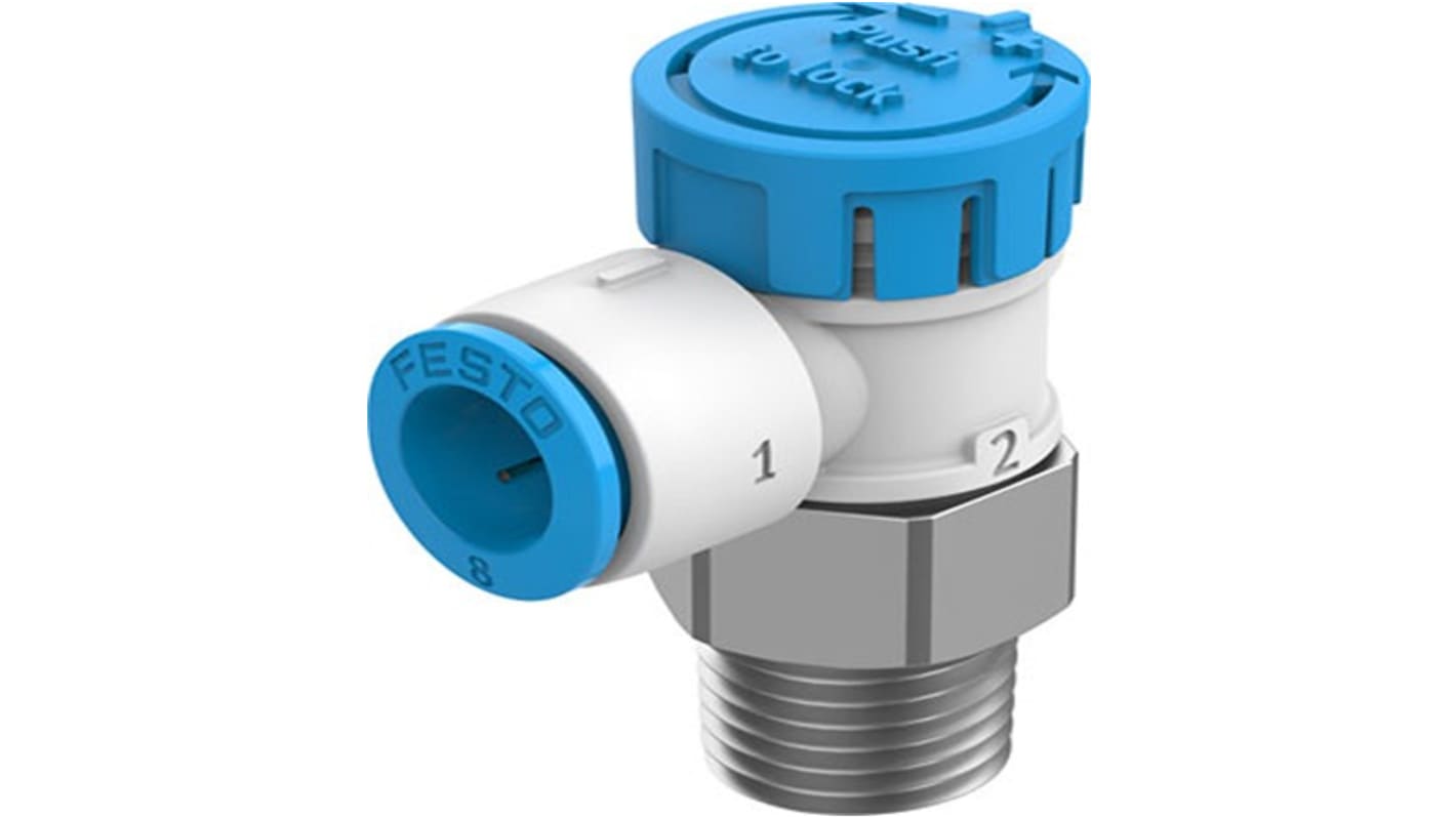 Festo Rotary Knob Exhaust Air One-way Flow Control Pneumatic Manual Control Valve VFOE Series, R 1/4, 1/4in, VFOE-LE-T