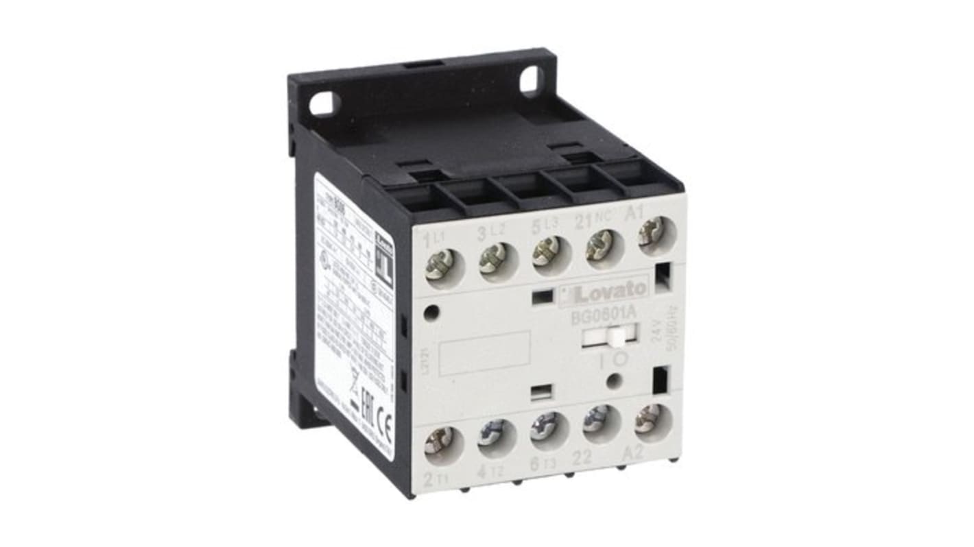 Contactor Lovato BG06 de 3 polos, 6 A, bobina 24 V ac, 3 kW