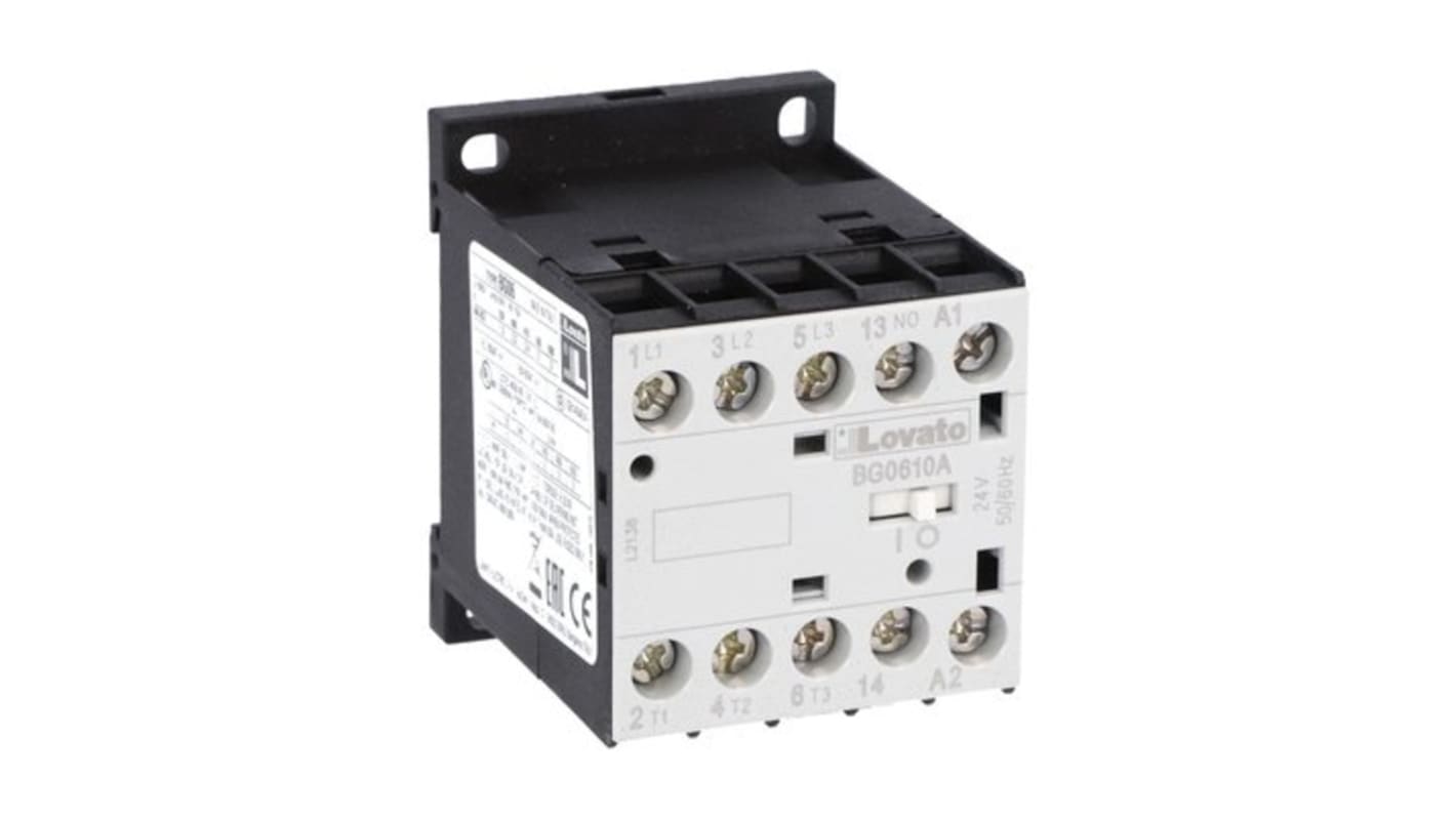 Contactor Lovato BG06 de 3 polos, 1 NA, 6 A, bobina 24 V ac, 18 kW