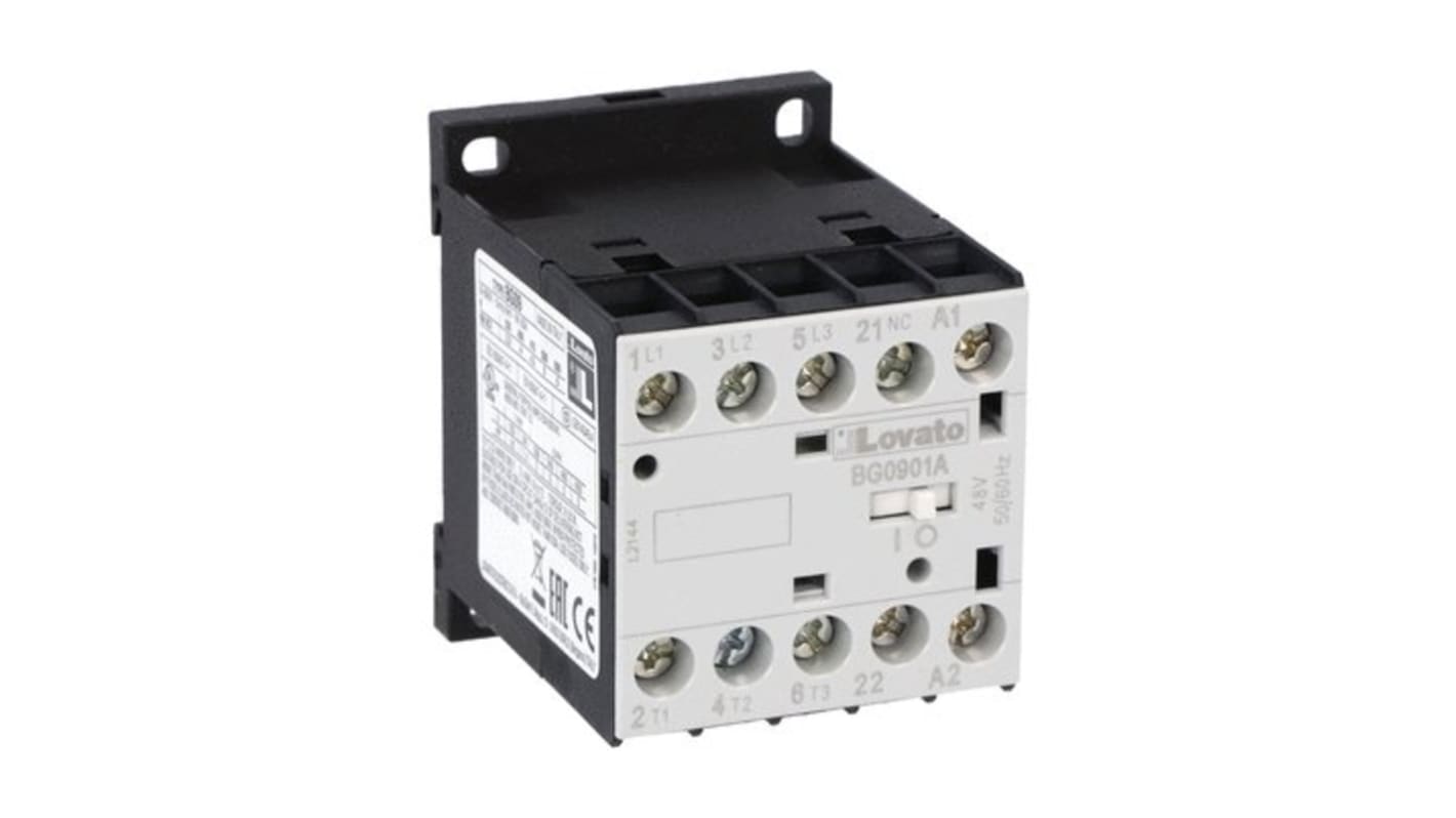 Contactor Lovato BG09 de 3 polos, 1 NC, 9 A, bobina 24 V, 5 kW