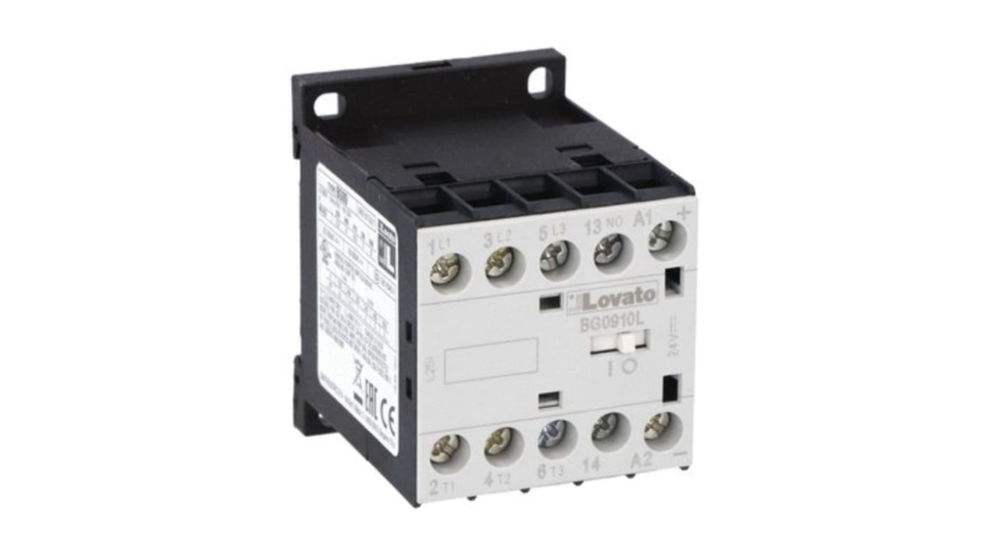 Contactor Lovato BG09 de 3 polos, 1 NA, 9 A, bobina 24 V dc, 22 kW