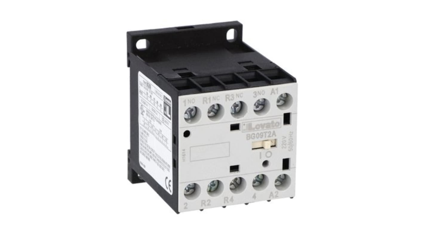 Lovato BG09 Contactor, 24 V Coil, 4-Pole, 9 A, 22 kW, 2NC, 2NO, 690 V