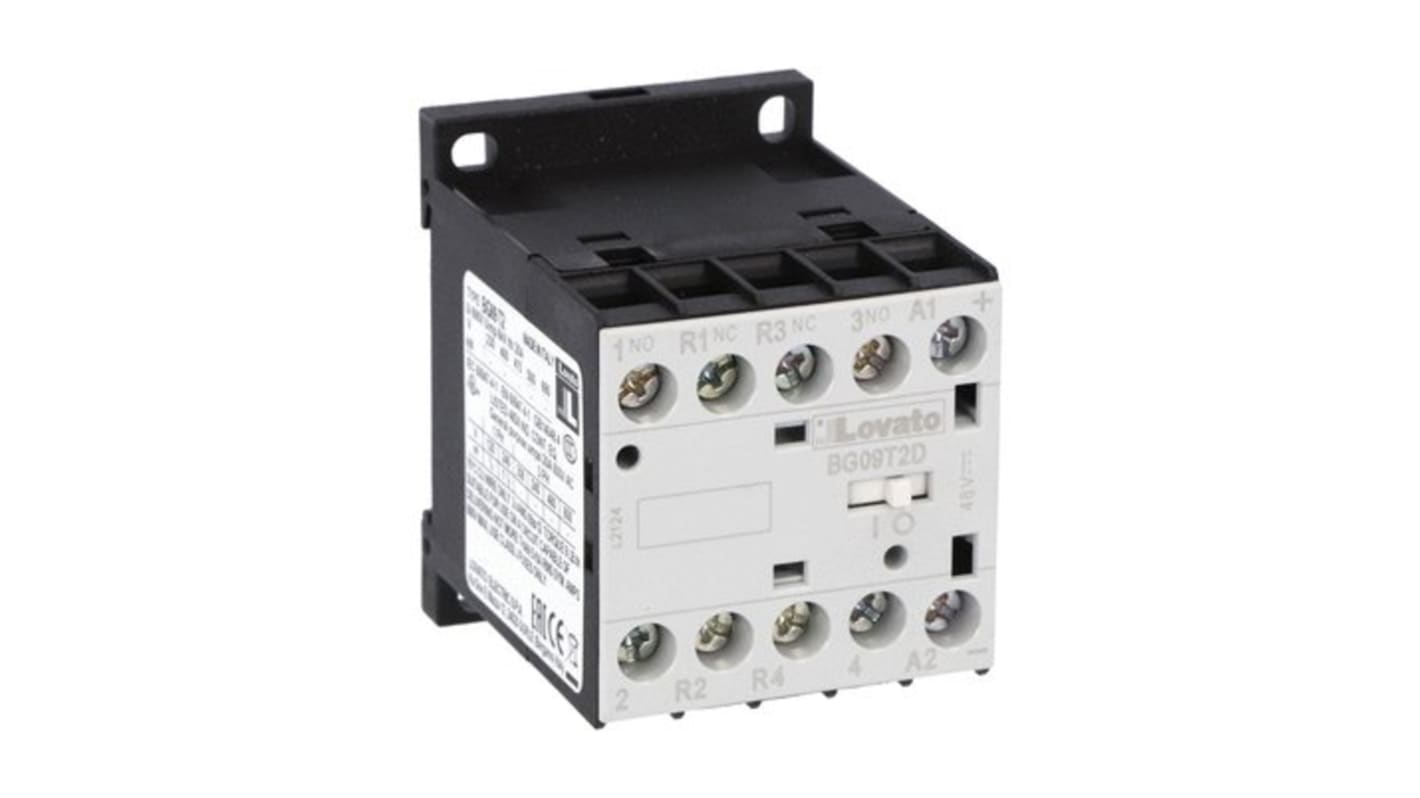 Contattore Lovato, serie BG09, 4 poli, 2NO + 2NC, 4 A, 22 kW, bobina 12 V c.c.