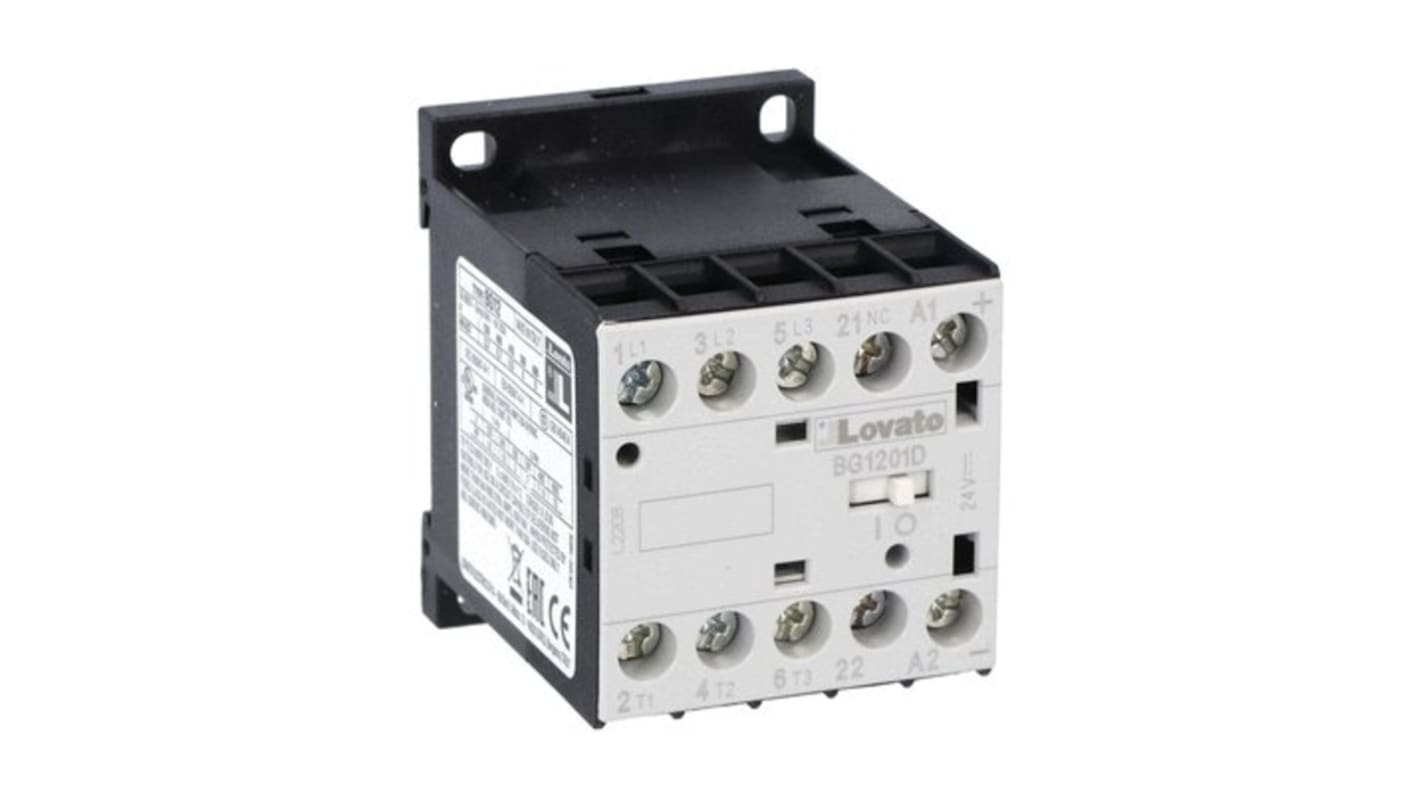 Contactor Lovato BG12 de 3 polos, 1 NC, 12 A, bobina 220 V, 5 kW