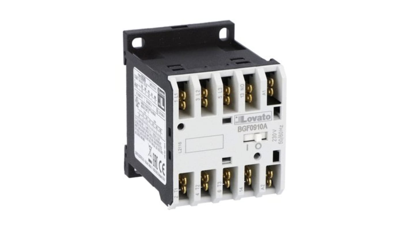 Contactor Lovato BGF09 de 3 polos, 1 NA, 9 A, bobina 230 V, 5 kW