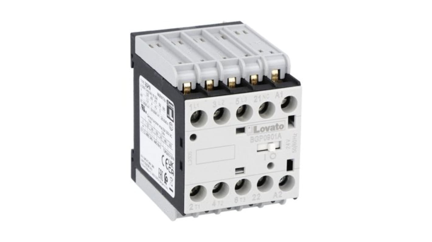 Lovato BGP09 Series Contactor, 48 V ac Coil, 3-Pole, 9 A, 22 kW, 1NC, 690 V