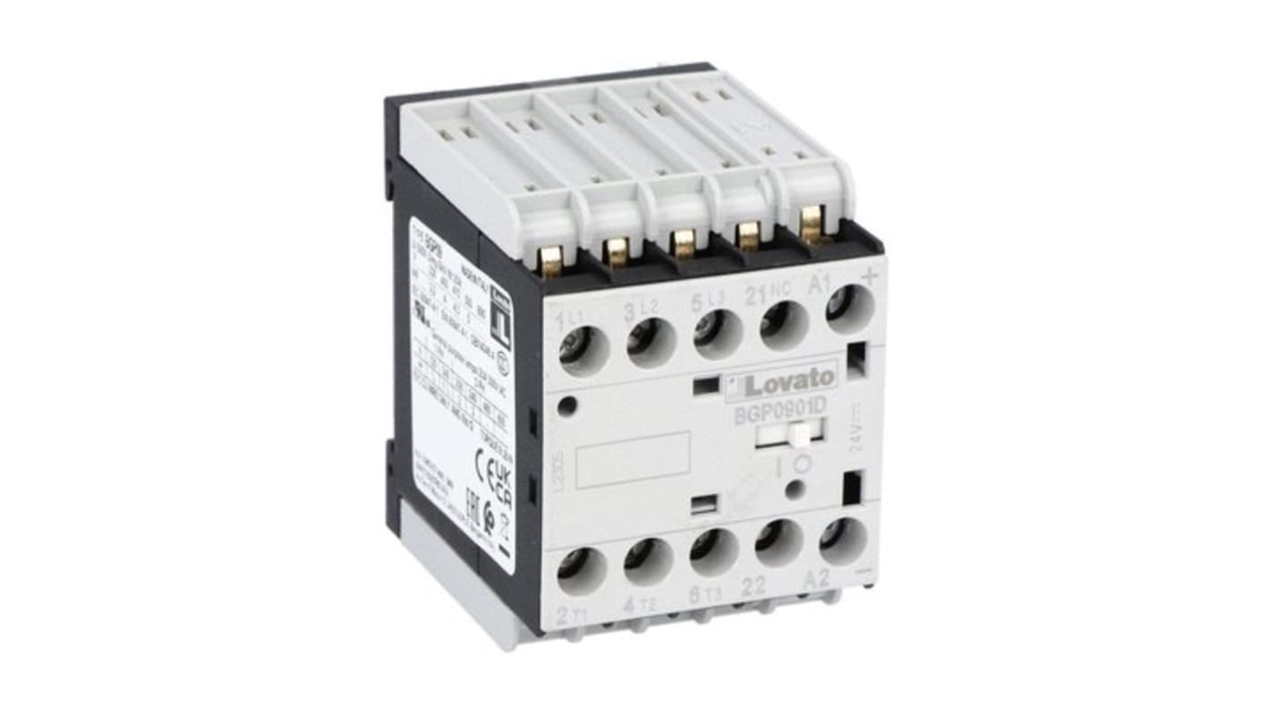 Lovato BGP09 Contactor, 12 V Coil, 3-Pole, 9 A, 5 kW, 1NC, 690 V