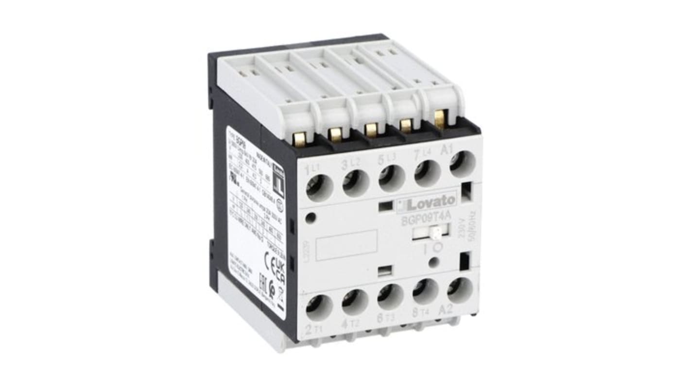 Lovato BGP09 Contactor, 24 V Coil, 4-Pole, 20 A, 22 kW, 690 V