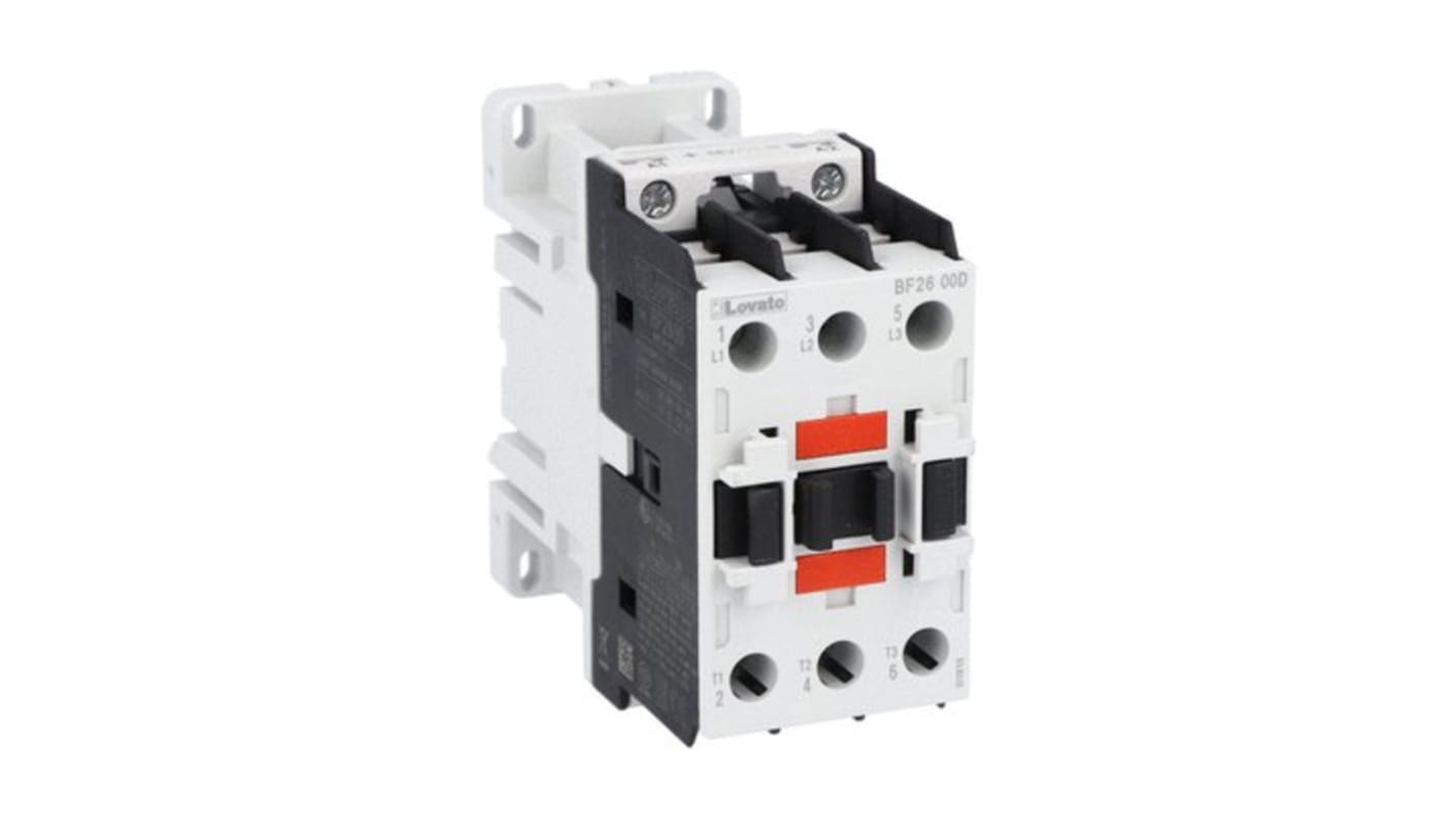 Lovato BF26 Contactor, 12 V Coil, 3-Pole, 26 A, 18.5 kW, 690 V