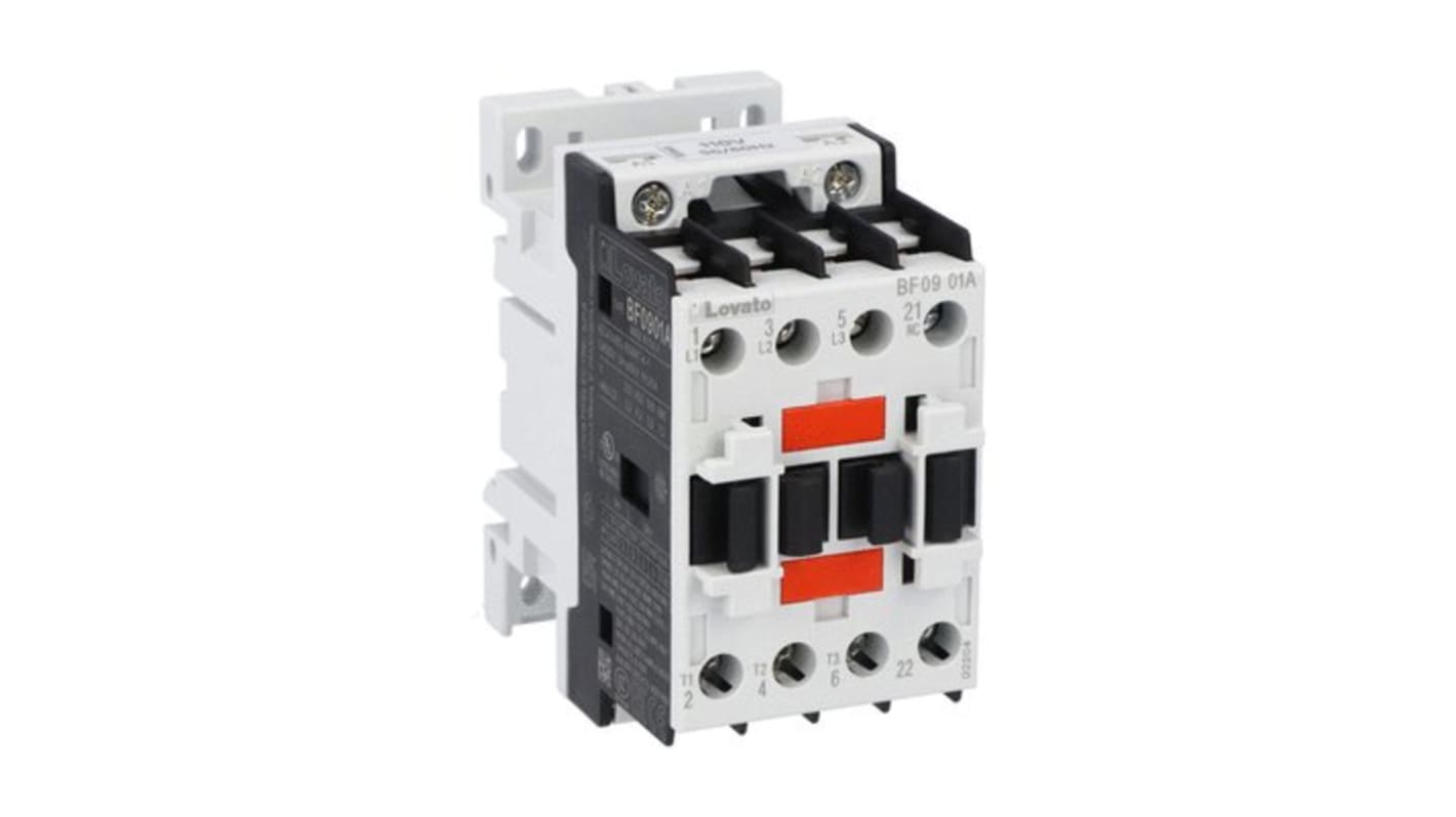 Lovato BF09 Contactor, 48 V ac Coil, 3-Pole, 9 A, 27 kW, 1NC, 690 V