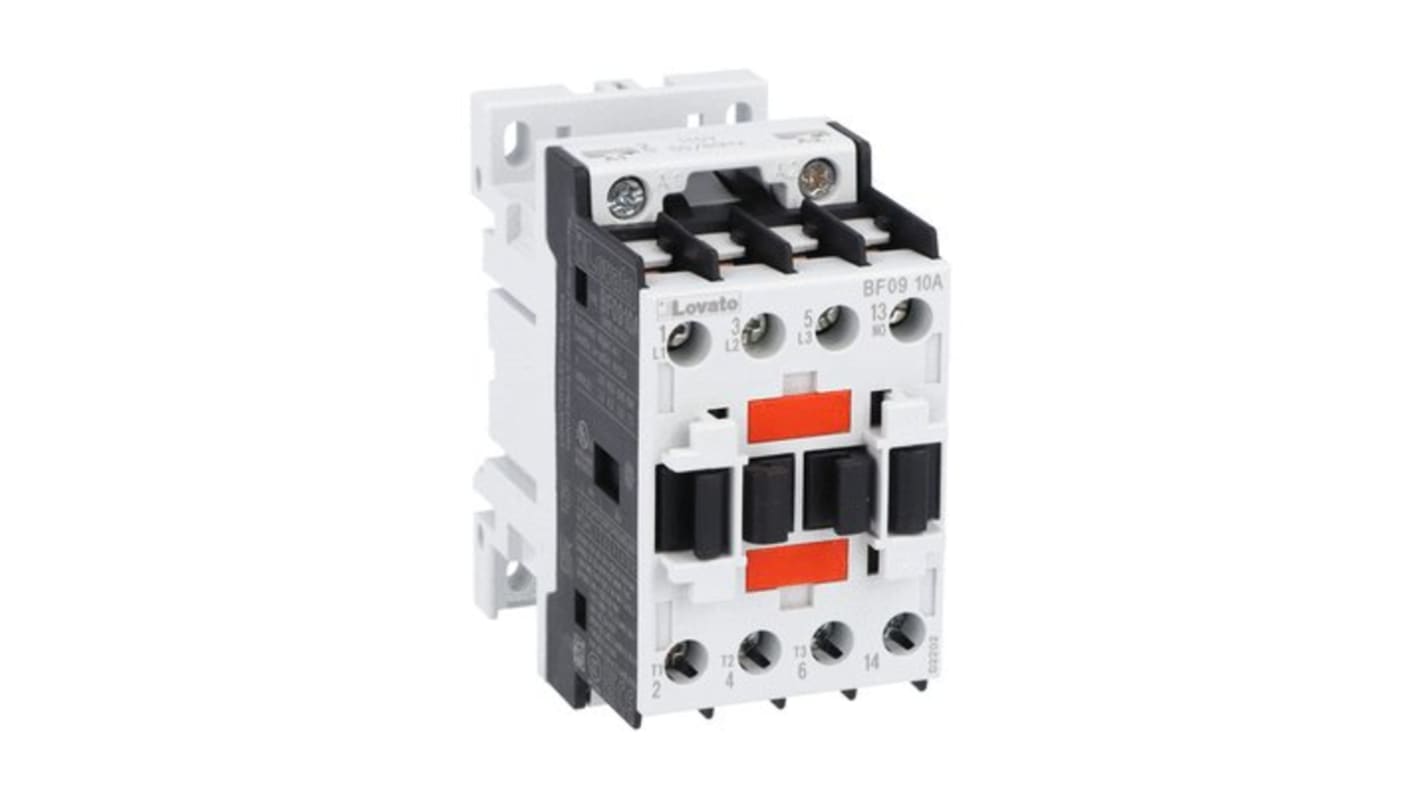 Lovato BF09 Contactor, 460 V ac Coil, 3-Pole, 9 A, 27 kW, 1NO, 690 V