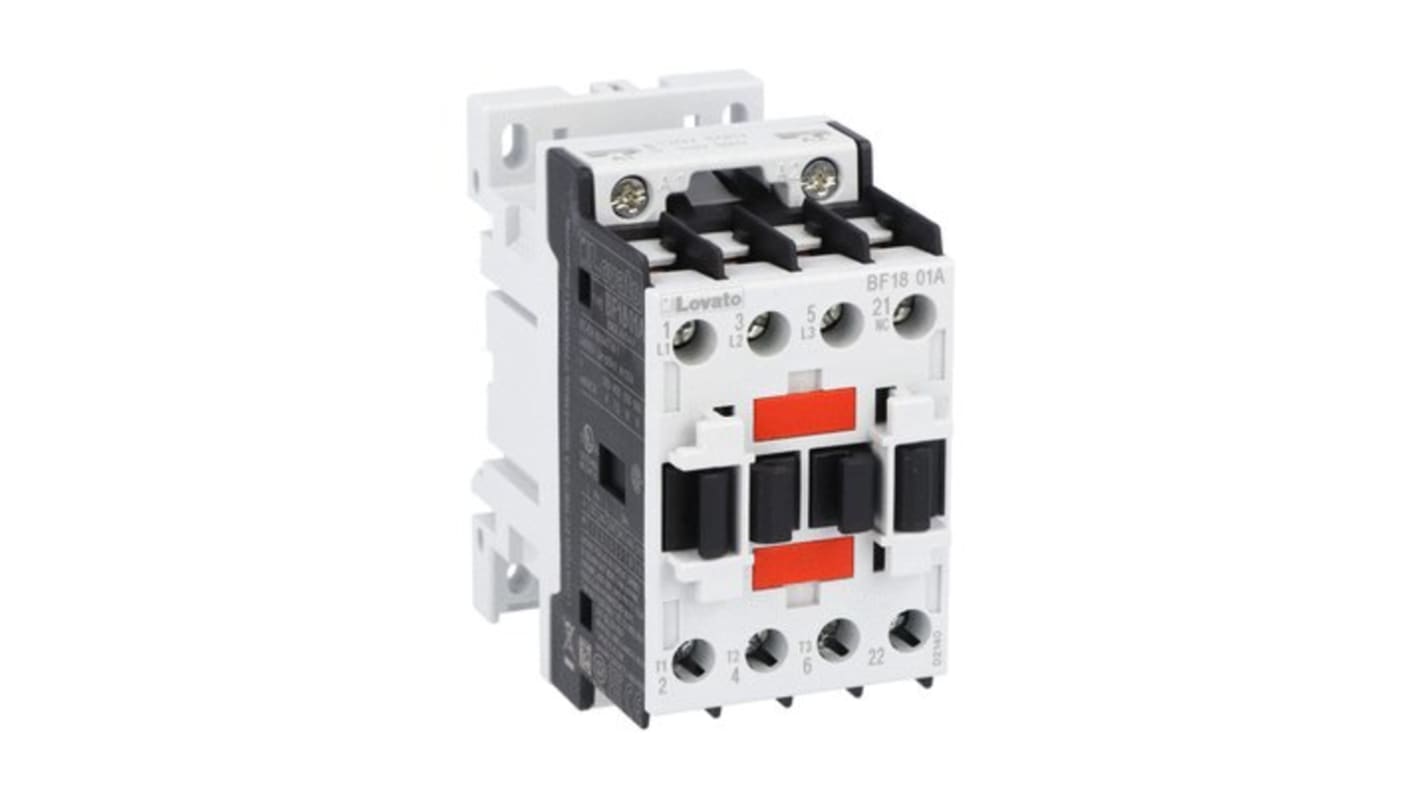 Lovato BF18 Contactor, 24 V Coil, 3-Pole, 18 A, 10 kW, 1NC, 690 V