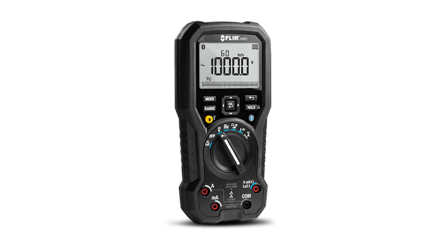 FLIR DM93-2 Handheld Digital Multimeter, True RMS, 10A ac Max, 10A dc Max, 1000V ac Max - RS Calibrated