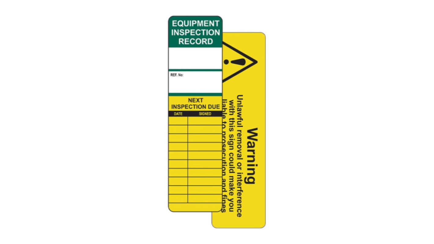 10Each 'Equipment Inspection Record' Lockout Tag