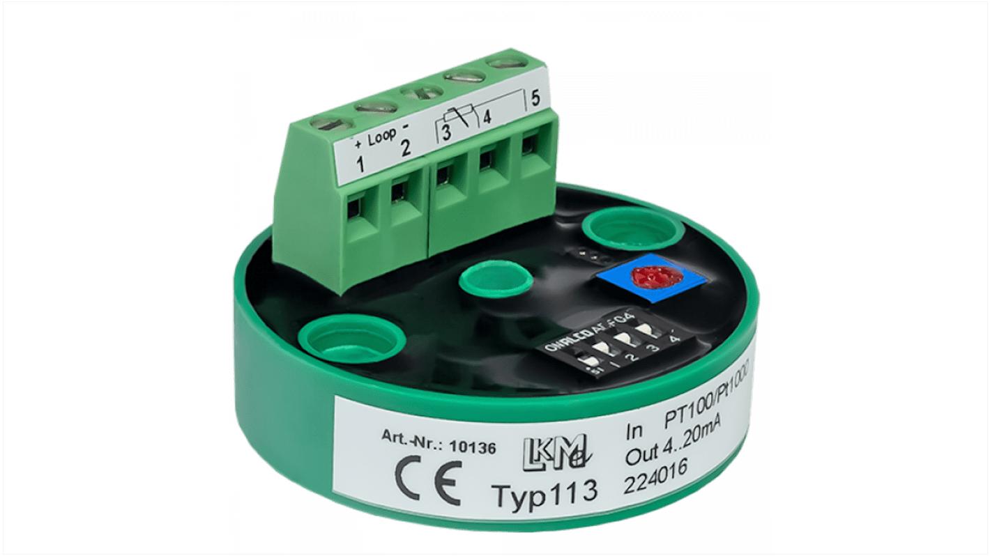 Transmisor de temperatura LKMelectronic serie LKM, rango temp: -100°C → 600°C, para Pt100/Pt1000