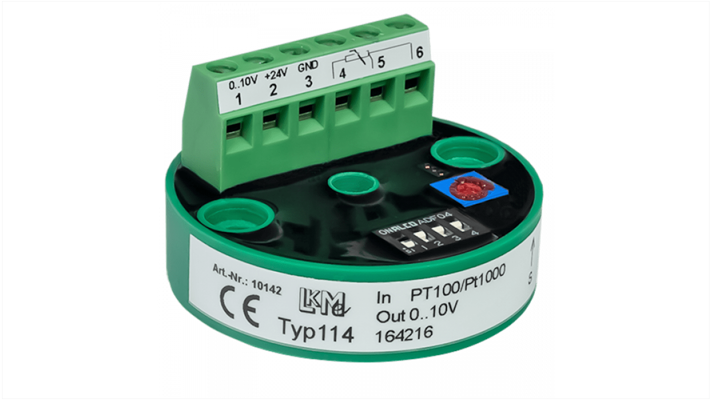 LKMelectronic Temperatur-Messumformer 15 → 26 V ac, -100°C → 600°C für Pt100/Pt1000 Ausgang 0 →10 V