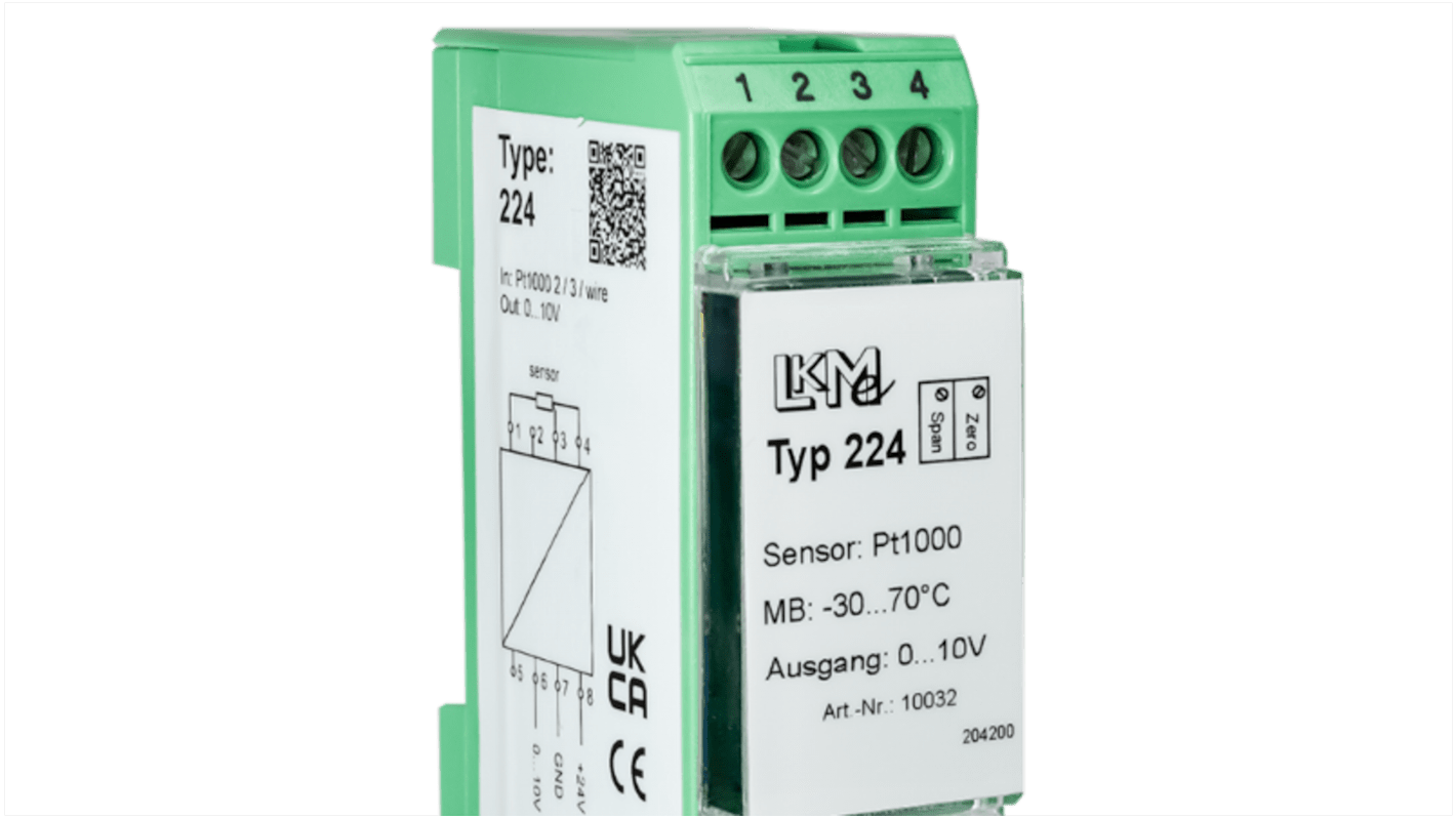 Émetteur de température LKMelectronic série LKM, -30°C → 70°C, Pt100/Pt1000, 15 → 26 V AC/DC, 15 →