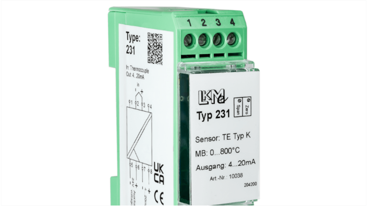 LKMelectronic Temperatur-Messumformer 10 → 35 V dc, -200°C → 600°C für Typ B, Typ E, Typ J, Typ K, Typ L, Typ N,