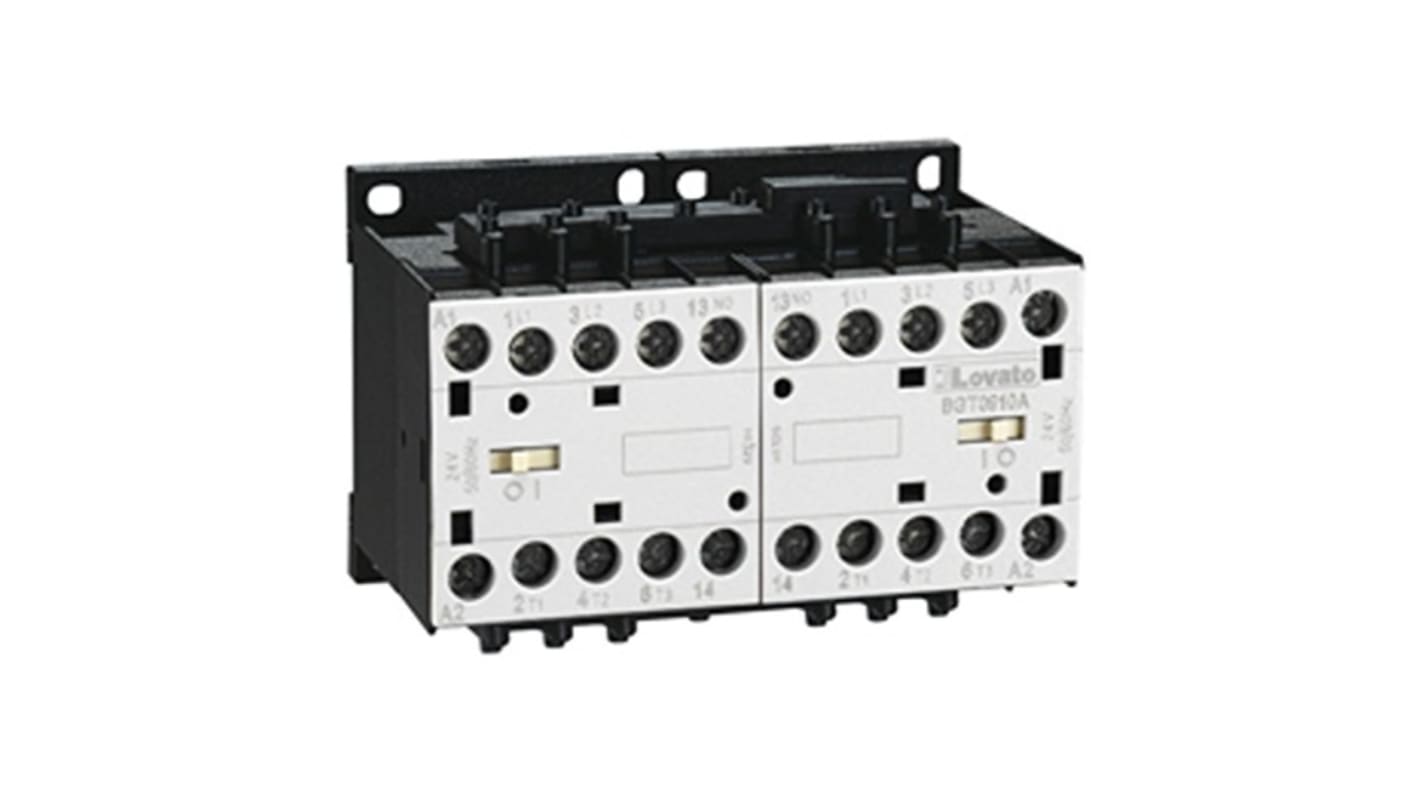 Contactor de inversión Lovato BGT12 de 4 polos, 1 NA, 12 A, bobina 110 V ac, 5 kW