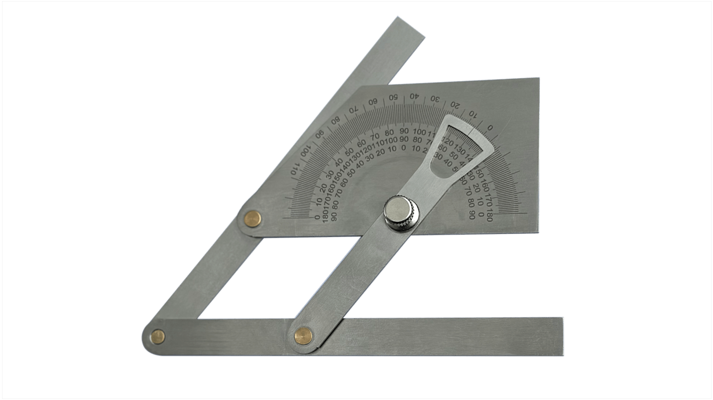 RS PRO  Nonius Winkelmesser 0 - 180° 160 mm  mit Schmiege, metrisch/zöllig, Edelstahl