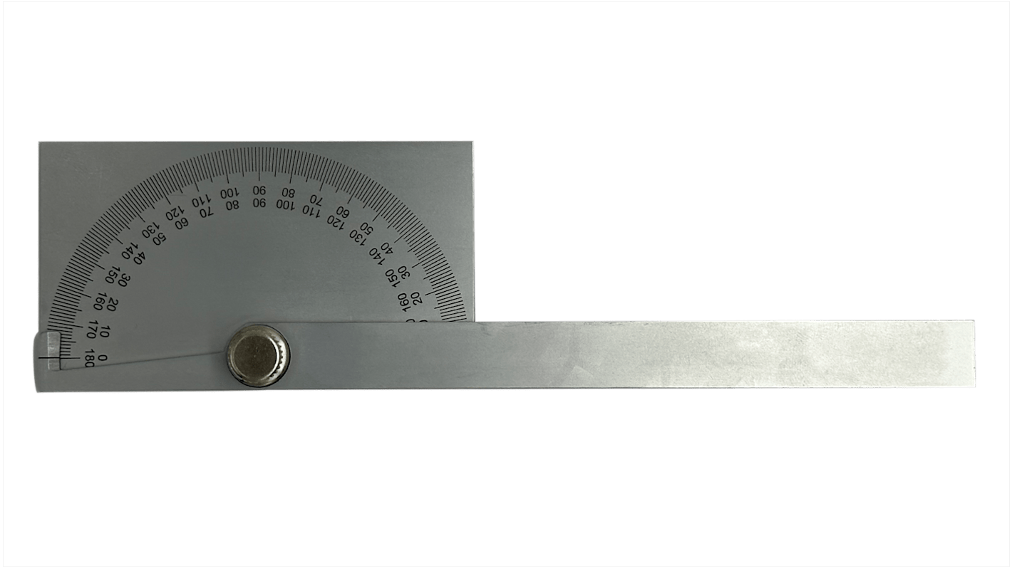 RS PRO 0 180° Imperial, Metric Vernier Bevel Protractor, 195 mm Steel