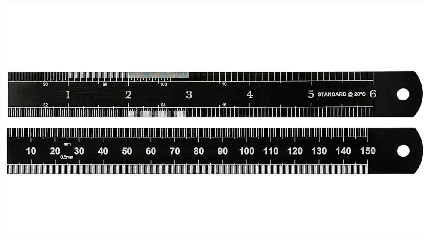 RS PRO Stahl Lineal, höhensicher, metrisch/zöllig 150mm x 19mm