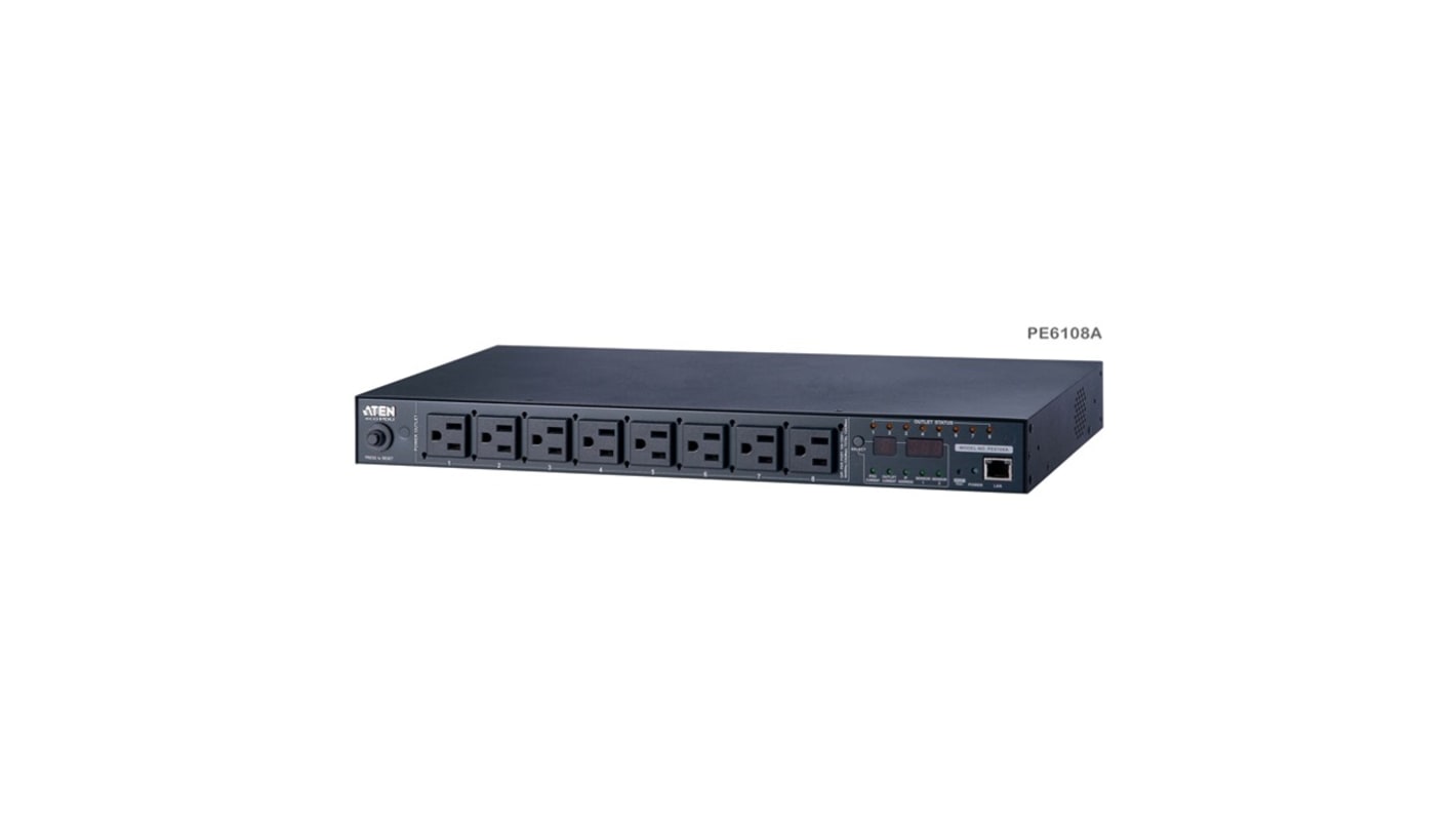 Unidad de distribución de potencia Aten PE6108G, 8 conectores, Montaje en Rack, Cable 3.048m, 10A, 100 - 240 V IEC IEC