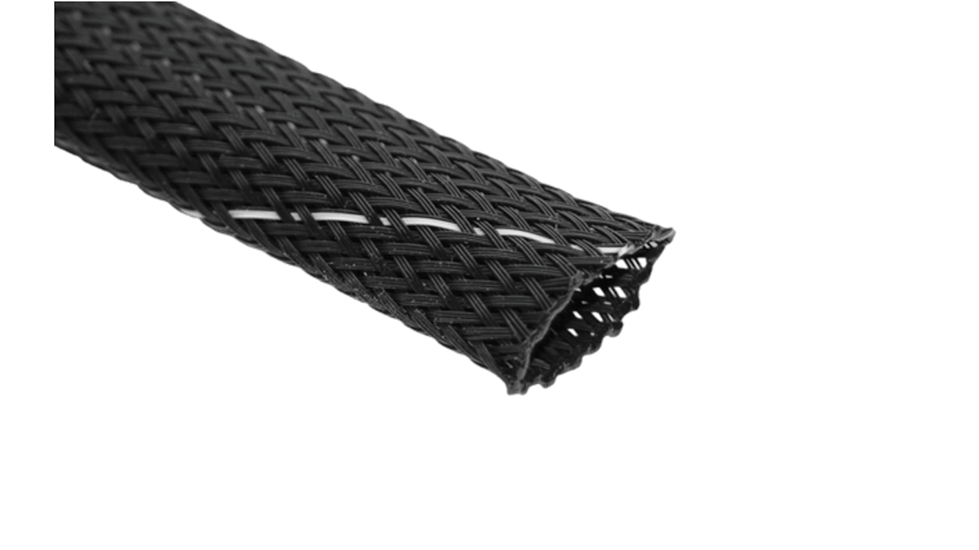 Tenneco Expandable Braided Polyester Black Protective Sleeving, 28mm Diameter, 50m Length, TCP V0 Series