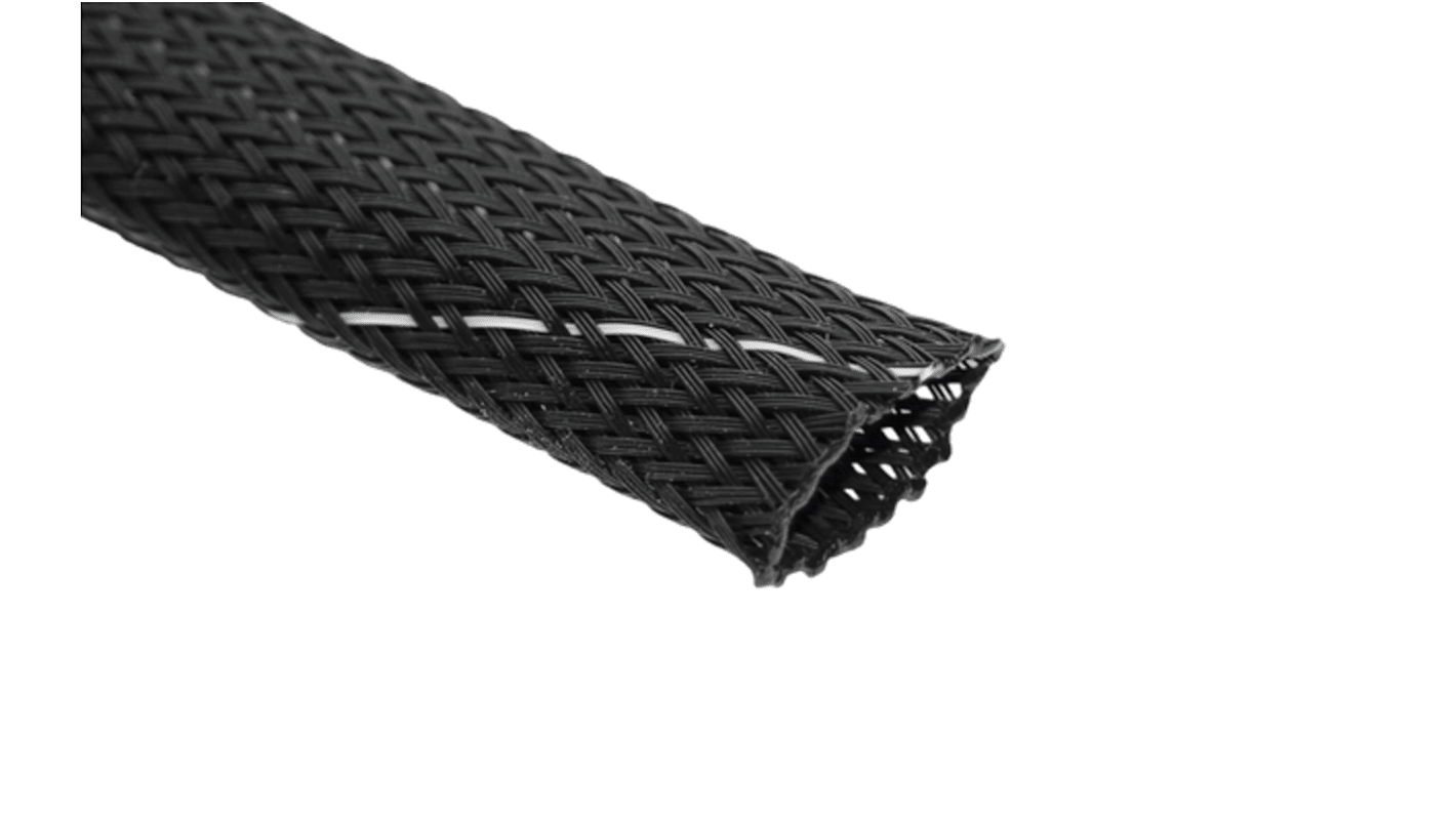 Tenneco Expandable Braided Polyester Black Protective Sleeving, 12mm Diameter, 100m Length, TCP V0 Series
