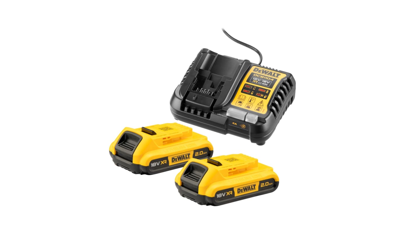 DeWALT DCB1104D2-QW 2Ah 18V Battery & Charger, For Use With DEWALT XR