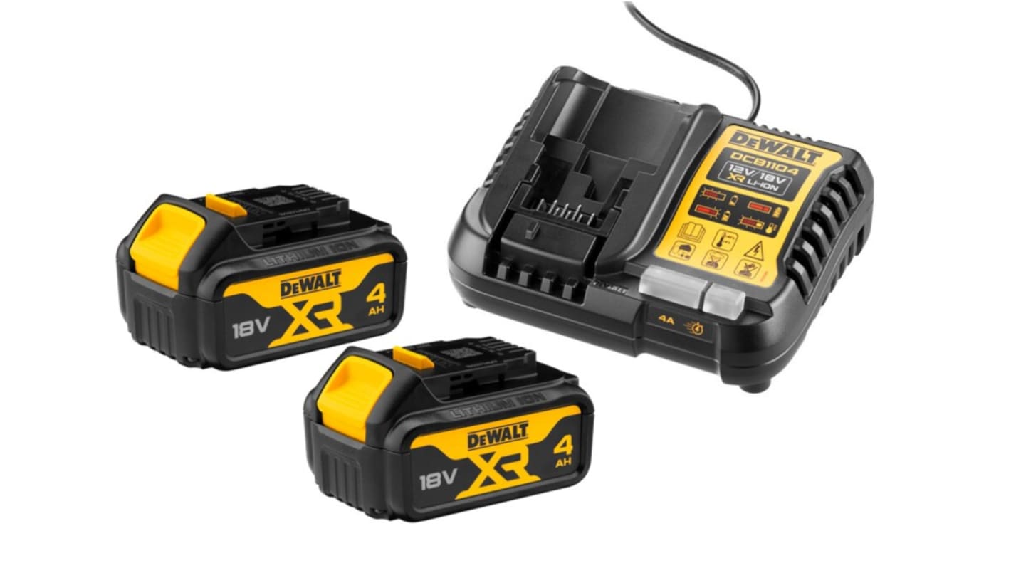 DeWALT DCB1104M2-QW 4Ah 18V Battery & Charger, For Use With DEWALT XR