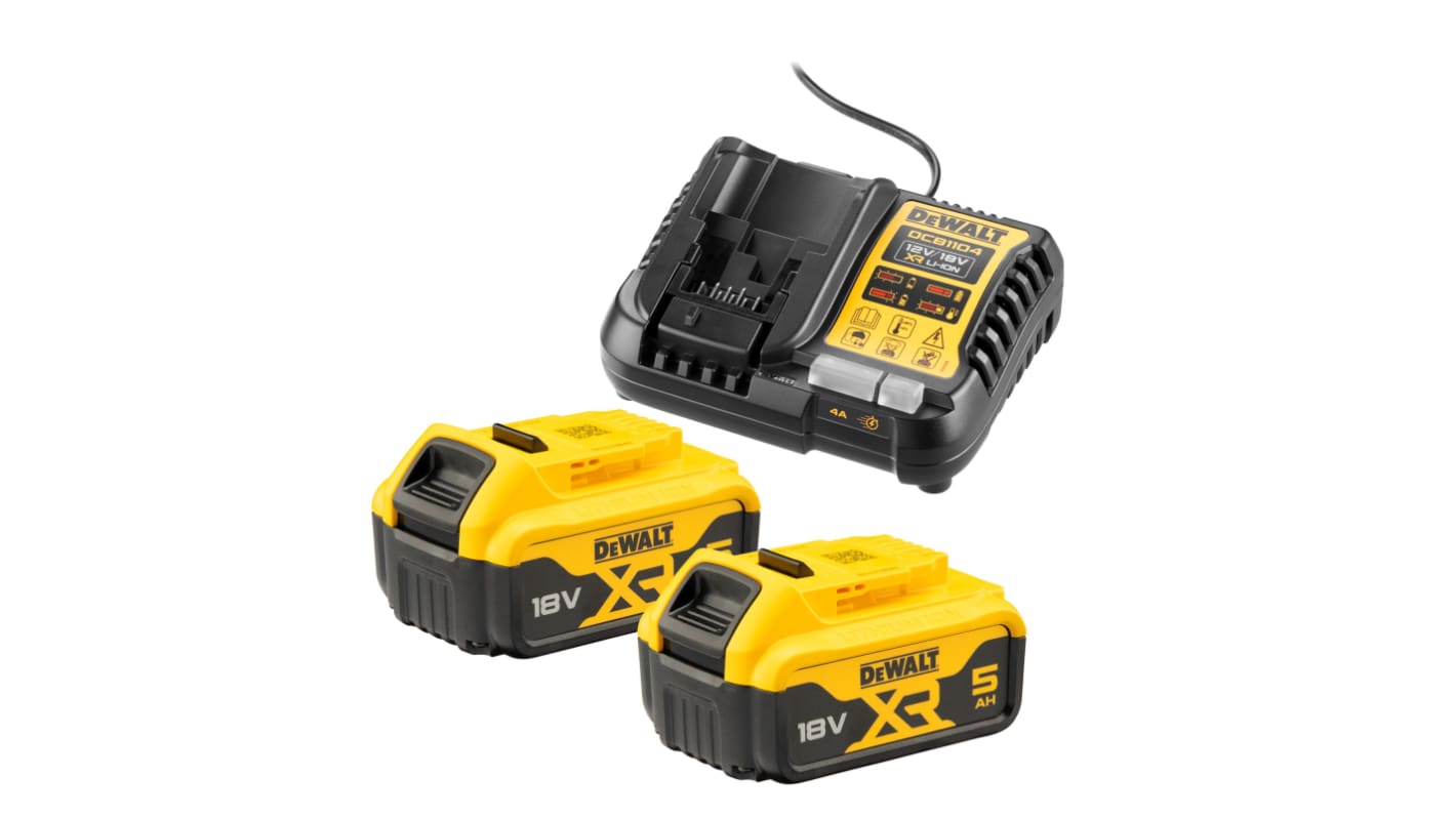 DeWALT DCB1104P2QW 5Ah 18V Battery & Charger, For Use With DEWALT XR RS