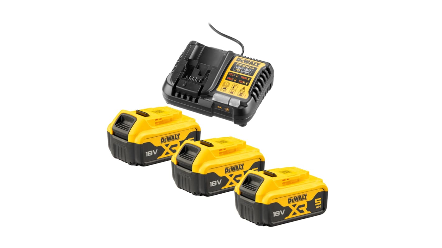 DeWALT DCB1104P3-QW 5Ah 18V Battery & Charger, For Use With DEWALT XR