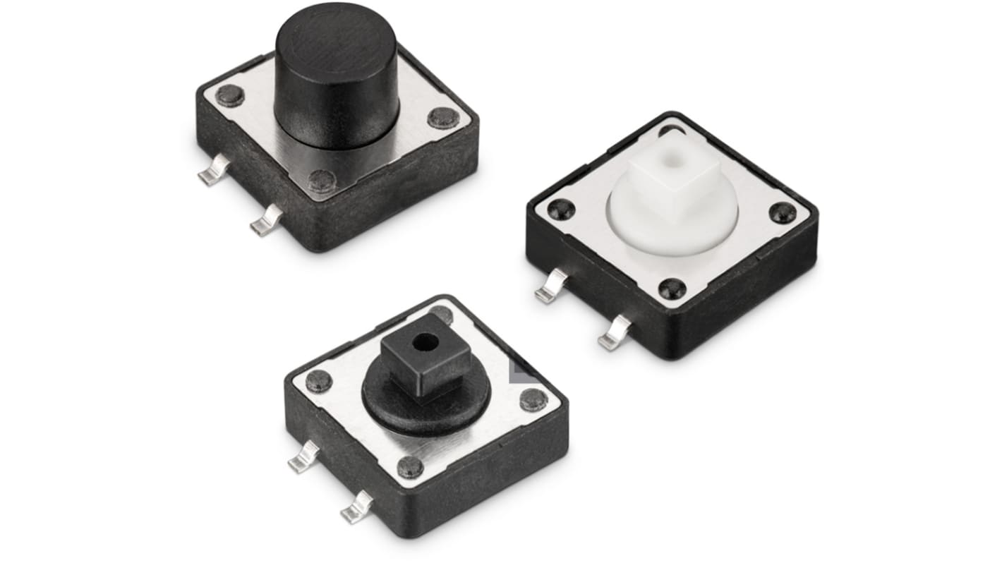 Black Tact Switch, SPST 50mA 3.8mm Surface Mount