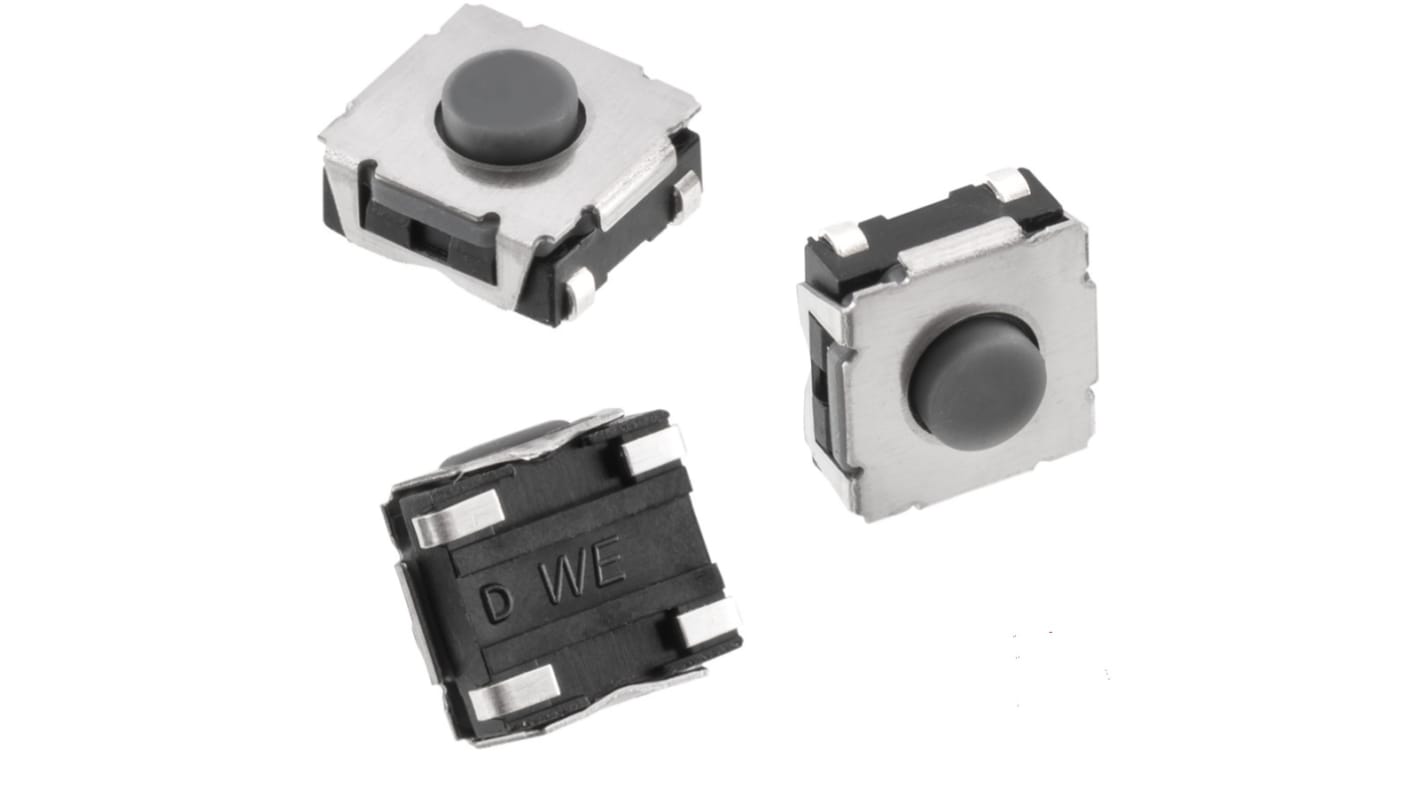 IP67 Grey Tact Switch, SPST 50mA 3mm Surface Mount