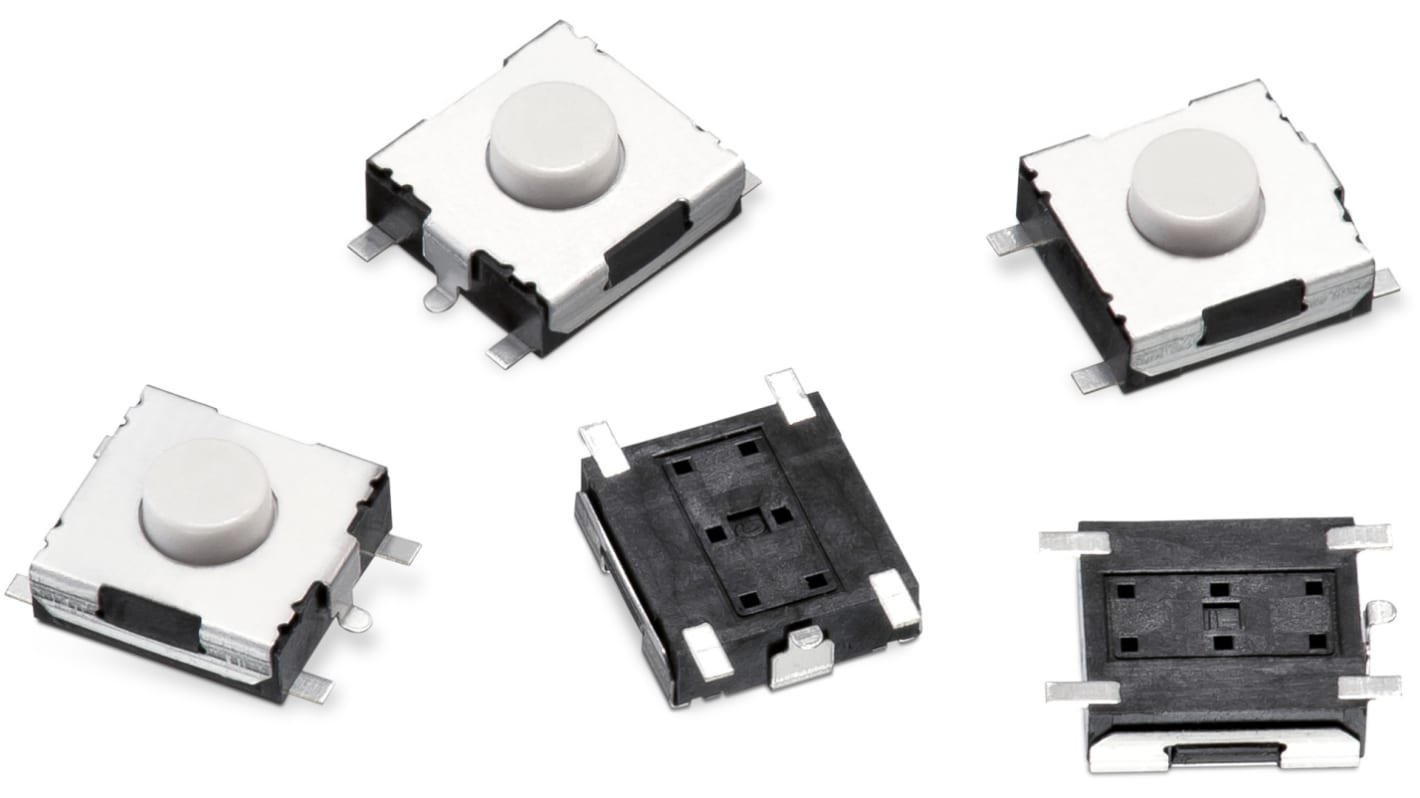 Tömörített mikrokapcsoló Fekete, Érintőkapcsolók, SPST, 50mA, 3mm, Felületre szerelhető