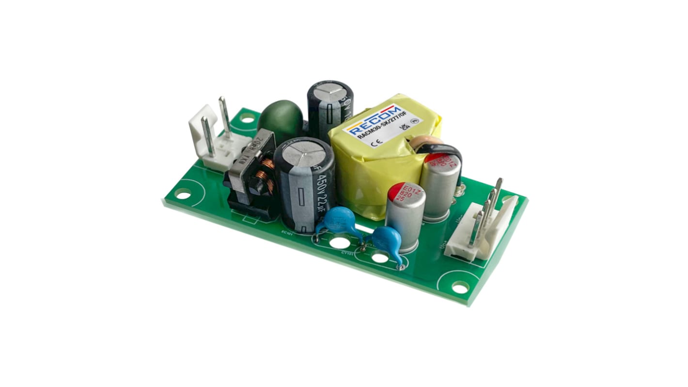 Convertidor ac-dc RACM30-15SK/277/OF, Marco abierto de 1,5 x 3 pulgadas, 3 pines 2A