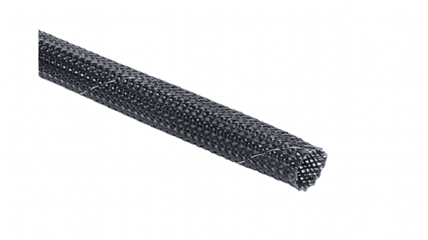 HellermannTyton Expandable Braided Polyester Black, Grey Cable Sleeve, 7mm Diameter, 10m Length, Helagaine HEGPETFR