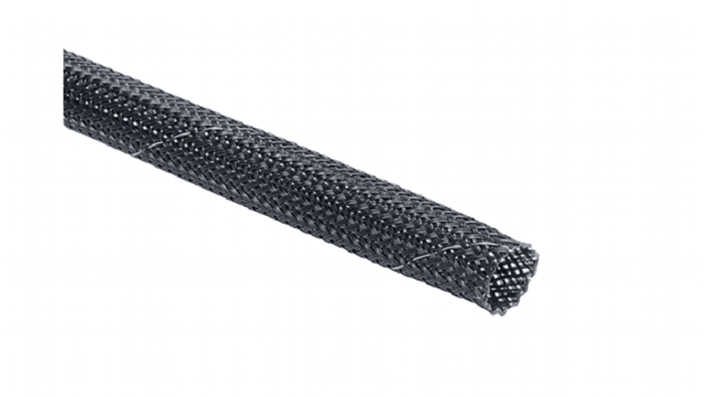 HellermannTyton Expandable Braided Polyester Black, Grey Cable Sleeve, 50mm Diameter, 10m Length, Helagaine HEGPETFR