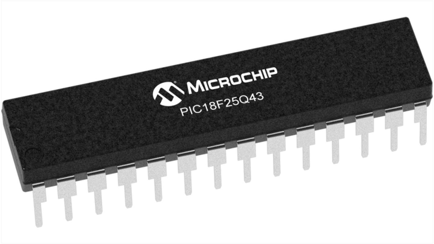Microcontrolador Microchip PIC18F25Q43-I/SP, núcleo PIC18 de 8bit, 64MHZ, SPDIP de 28 pines