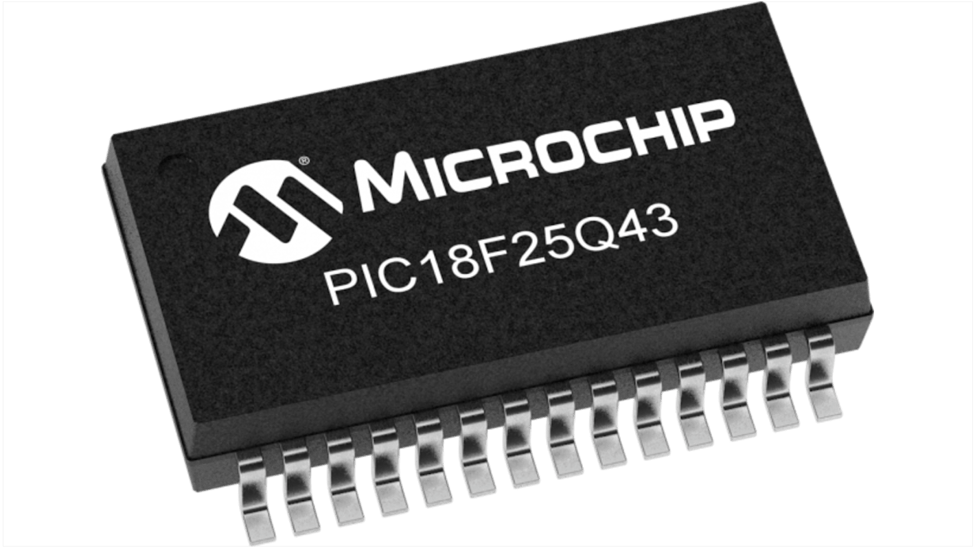 Microcontrolador Microchip PIC18F25Q43-I/SS, núcleo PIC18 de 8bit, 64MHZ, SSOP de 28 pines