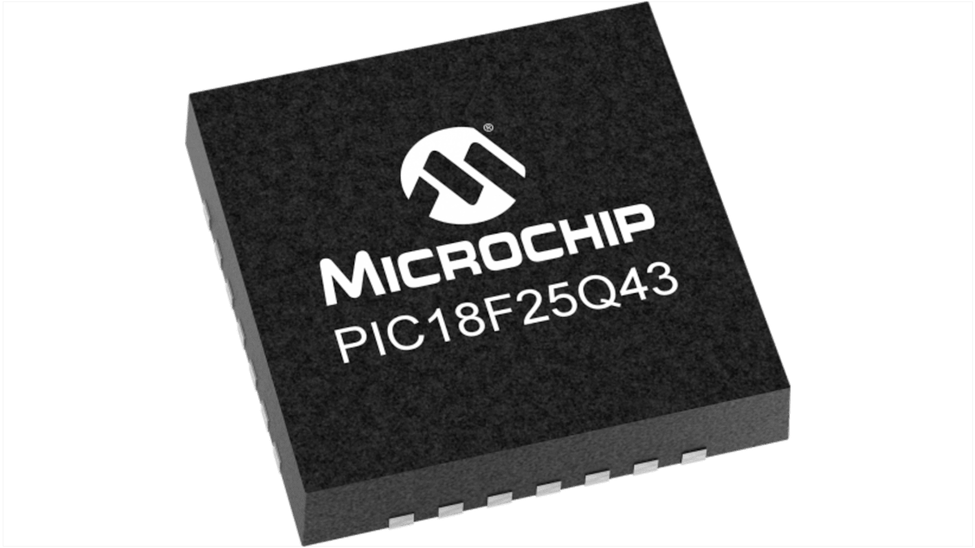 Microcontrolador Microchip PIC18F25Q43-I/STX, núcleo PIC18 de 8bit, 64MHZ, VQFN de 28 pines