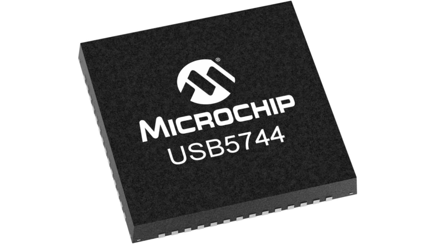 Microchip USB5744B-I/2GX01, USB Controller, 480/12/1.5/5000Mbps, USB 3.1, 3.3 V, 56-Pin VQFN