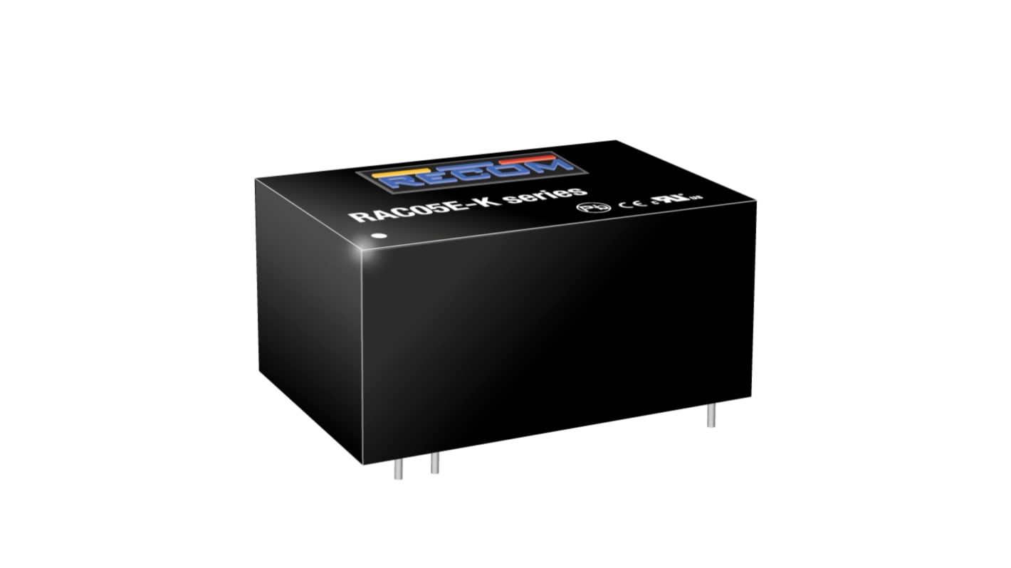 Recom, AC-DC Converter 1A, 5 → 24 V dc 4-Pin, 1.46"x0.95" RAC05E-05SK