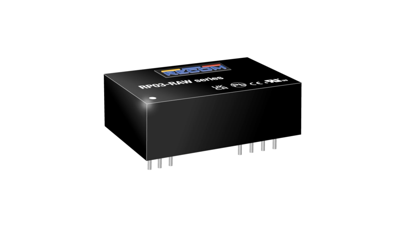 Recom RP03-RAW DC-DC Converter, 12V dc/ 600mA Output, 36 → 160 V dc Input, 3W, Through Hole, +90°C Max Temp