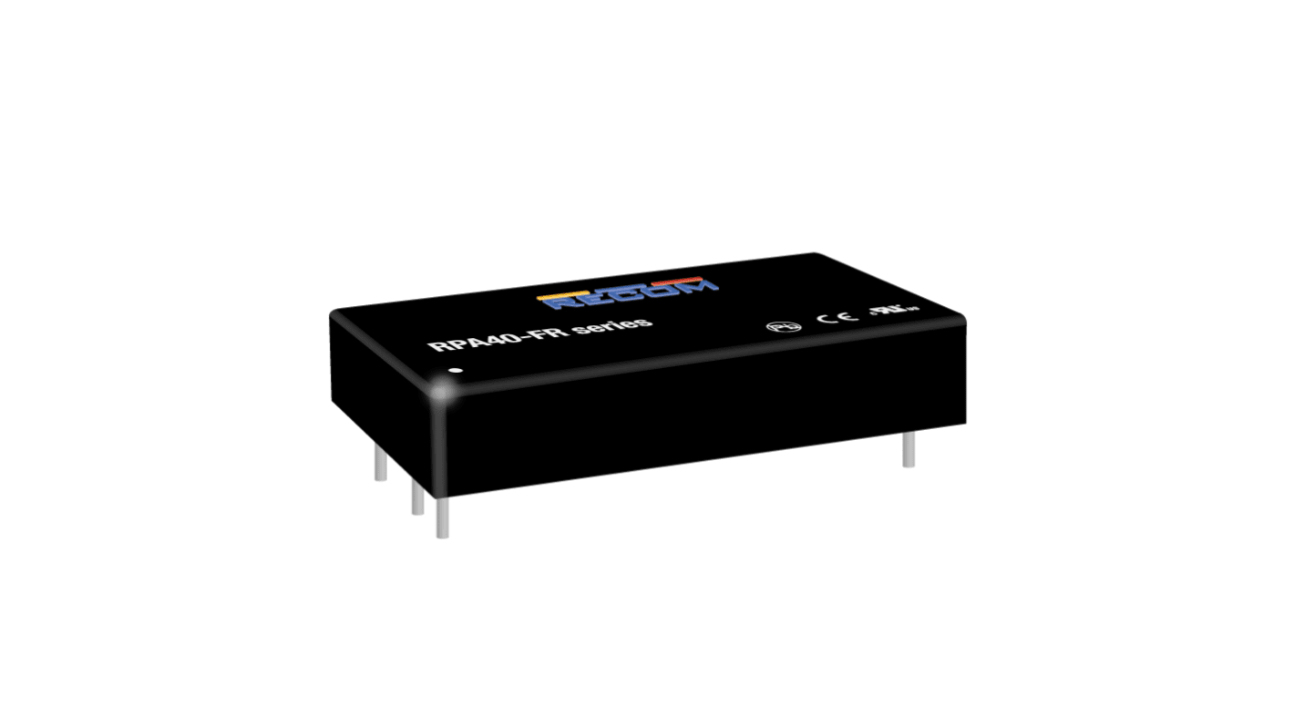 Recom RPA40-FR DC-DC Converter, ±12V dc/ ±1666mA Output, 36 → 160 V dc Input, 40W, Through Hole, +105°C Max Temp